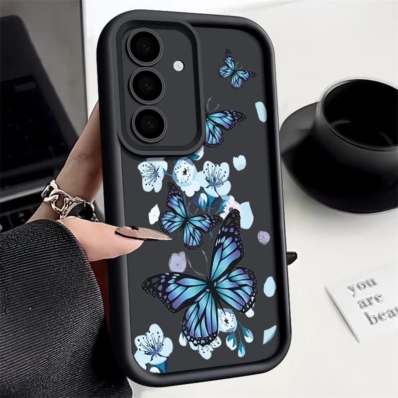 Blue Butterfly TPU Case for Samsung Galaxy A56 A17 A36 A26 A55 A16 A15 A35 A25 A54 5G S26 S22 S23 Ultra S24 FE