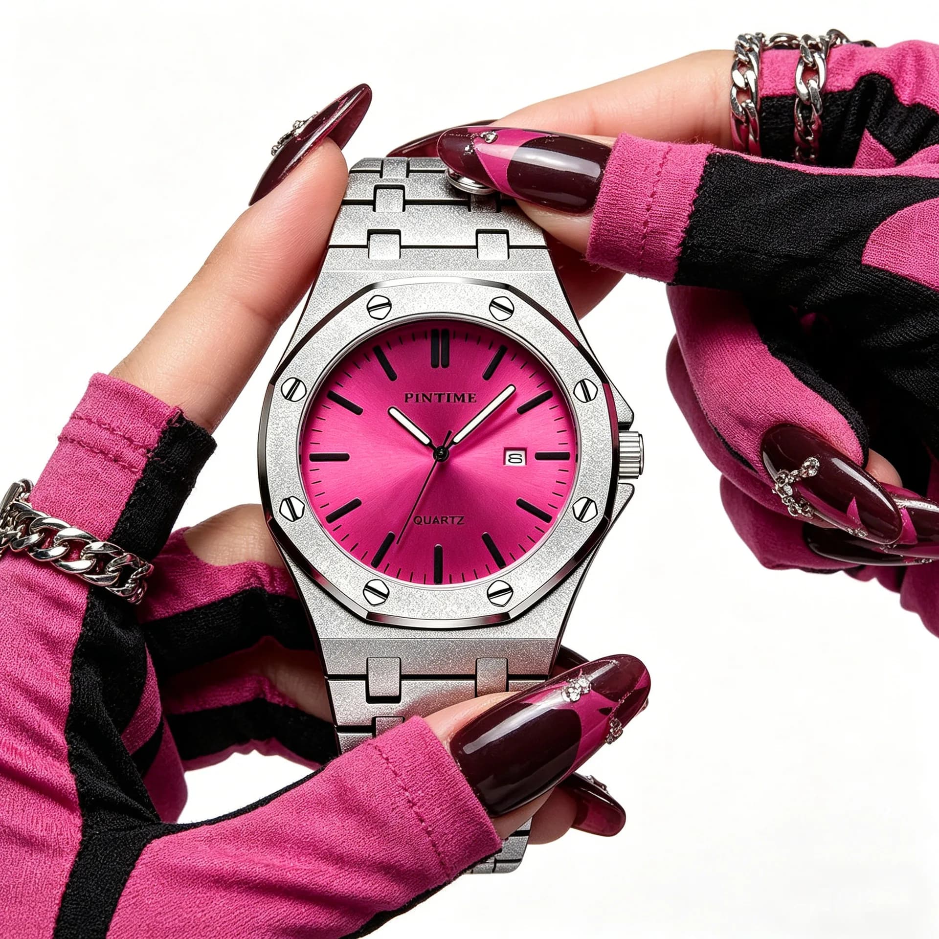 Fashion Rose Red Quartz Watches Women Luxury Waterproof Stainless Steel Strap Simple Dial Ladies Wristwatch for Dressing Reloj
