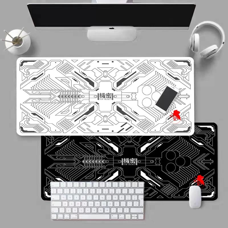 Tappetino per Mouse Cyberpunk con Circuito Tecnologico, Grande Tappetino da Scrivania Top Secret con Motivo Tecnico, Impermeabile e Superficie Liscia