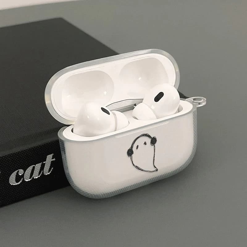 Line Ghost Music Clear Soft TPU Earphone Case For Airpods 4 3 2 1 Pro Pro2 Pro3 Shockproof with Hook Airpods Transparent Cover