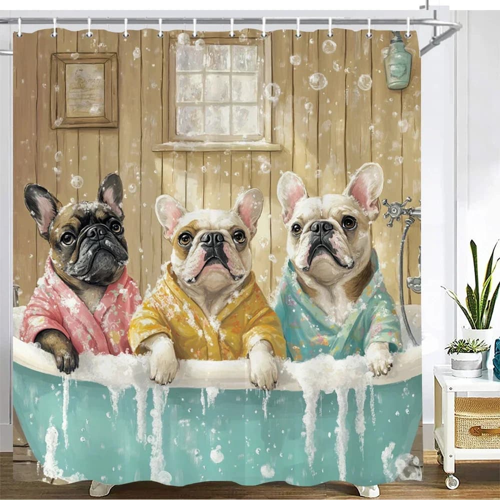 Tenda da doccia per cani da bagno creativa e divertente, in tessuto stampato, per cani da cartone animato, per vasca da bagno, decorazione per la casa