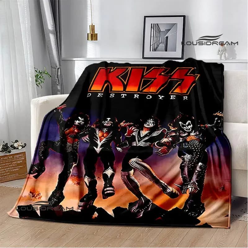 Kiss Band Printed picnic blanket Warm Flannel Home Travel throw blanket bed linings Gift