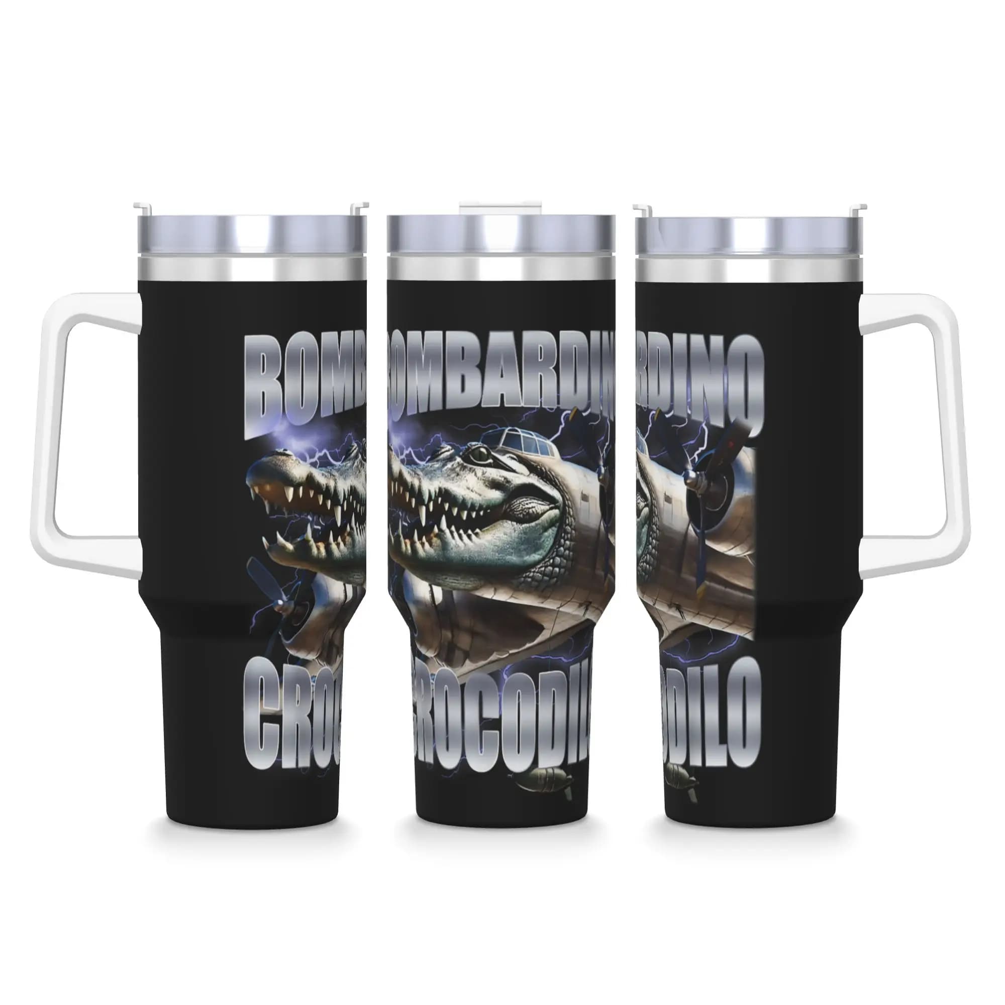 Tazza Termica in Acciaio Inox da 40OZ, Design Crocodilo Italiano 'Brainrot Meme', Isolata per Bevande Calde, Tazza da Auto, Bottiglia d'Acqua