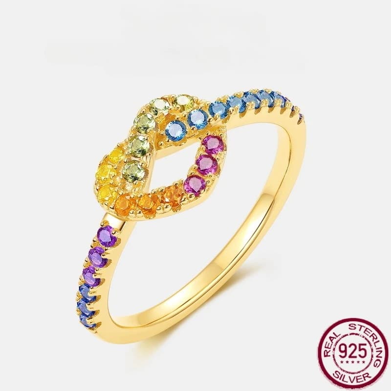 Nuovo set di anelli con zirconi colorati in argento puro S925 con design d'amore con anello con zirconi arcobaleno Gioielli da sposa di lusso semplici e leggeri