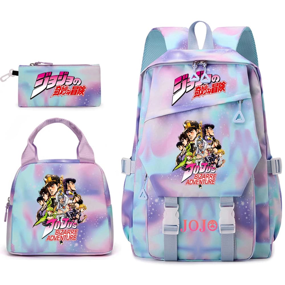 JoJo's Bizarre Adventure Print School Backpack Set for Girls 3pcs with Lunch Bag Pencil Case Casual Lightweight Daypack