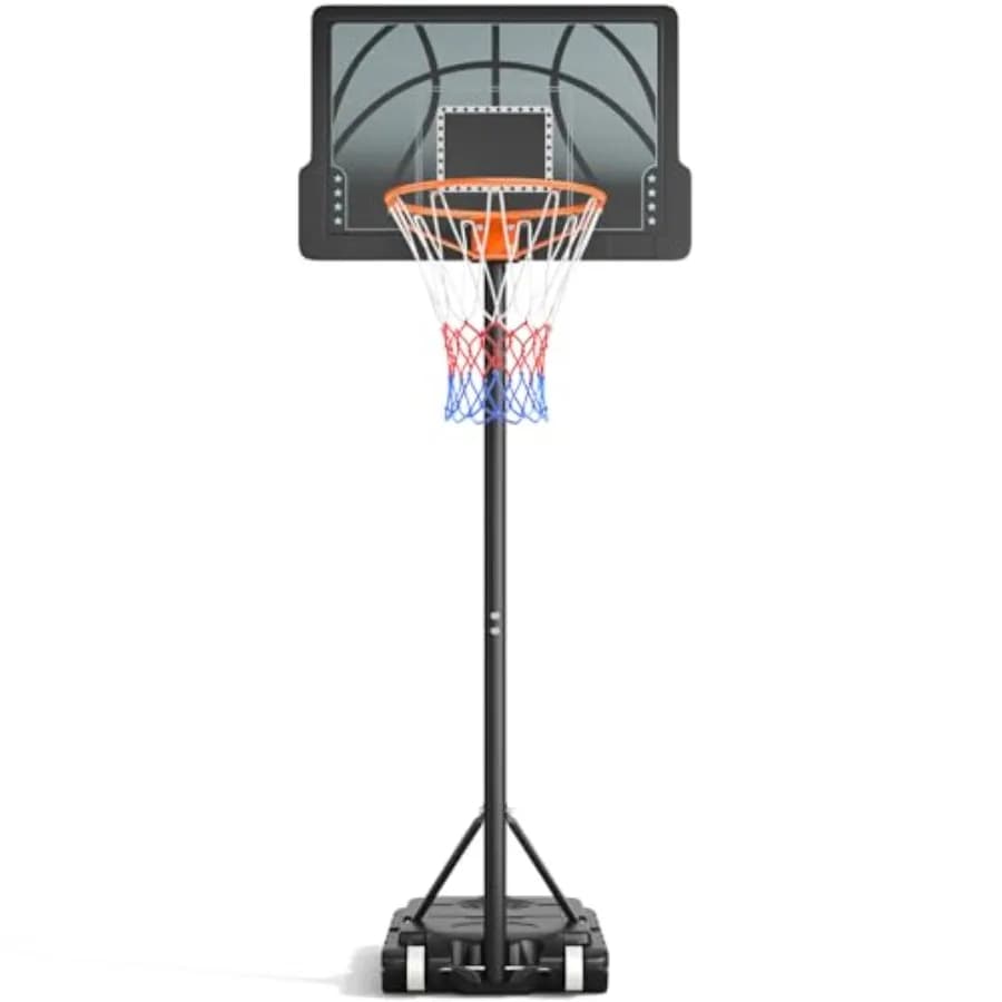 Basketball Hoop for Indoor Outdoor Use, Durable Plastic Backboard, Blue and Red, 3.6-7 FT Height Easy Adjustable Portable Desig