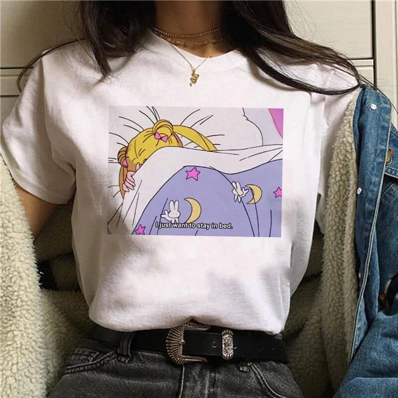 T-Shirt Stile Anni '90 con Grafica Anime Sailor Moon, Maglietta Estiva in Cotone per Uomo e Donna, Streetwear Casual Trendy a Maniche Corte, Top Hip Hop per Coppie