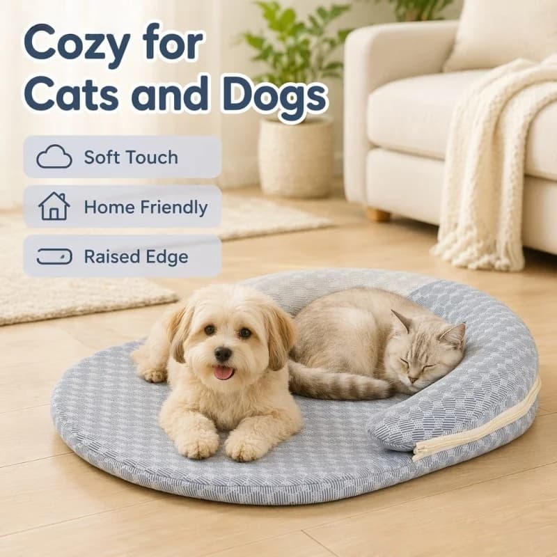 Summer Ice Silk Pet Cooling Mat Round Raised Edge Dog Bed Soft Comfortable Cat Sleeping Pad Detachable Washable Anti Slip Puppy