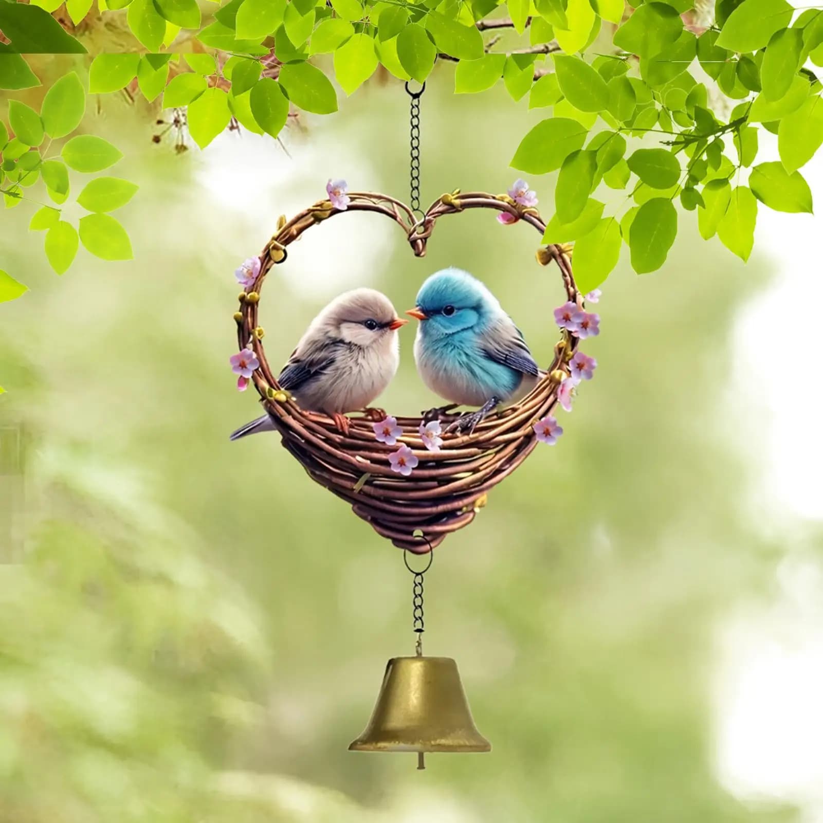 Outdoor Chimes 2D Acrylic Heart Home Decor Romantic Birds Outdoor Wind Chimes for Yard Patio Porch Balcony Window Door Wall Mom