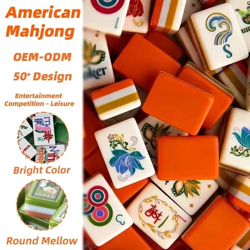 160 Tiles Orange Engraved Patterns Ideal Family Entertainment Friends Party Tortoise Artworks American Mahjong