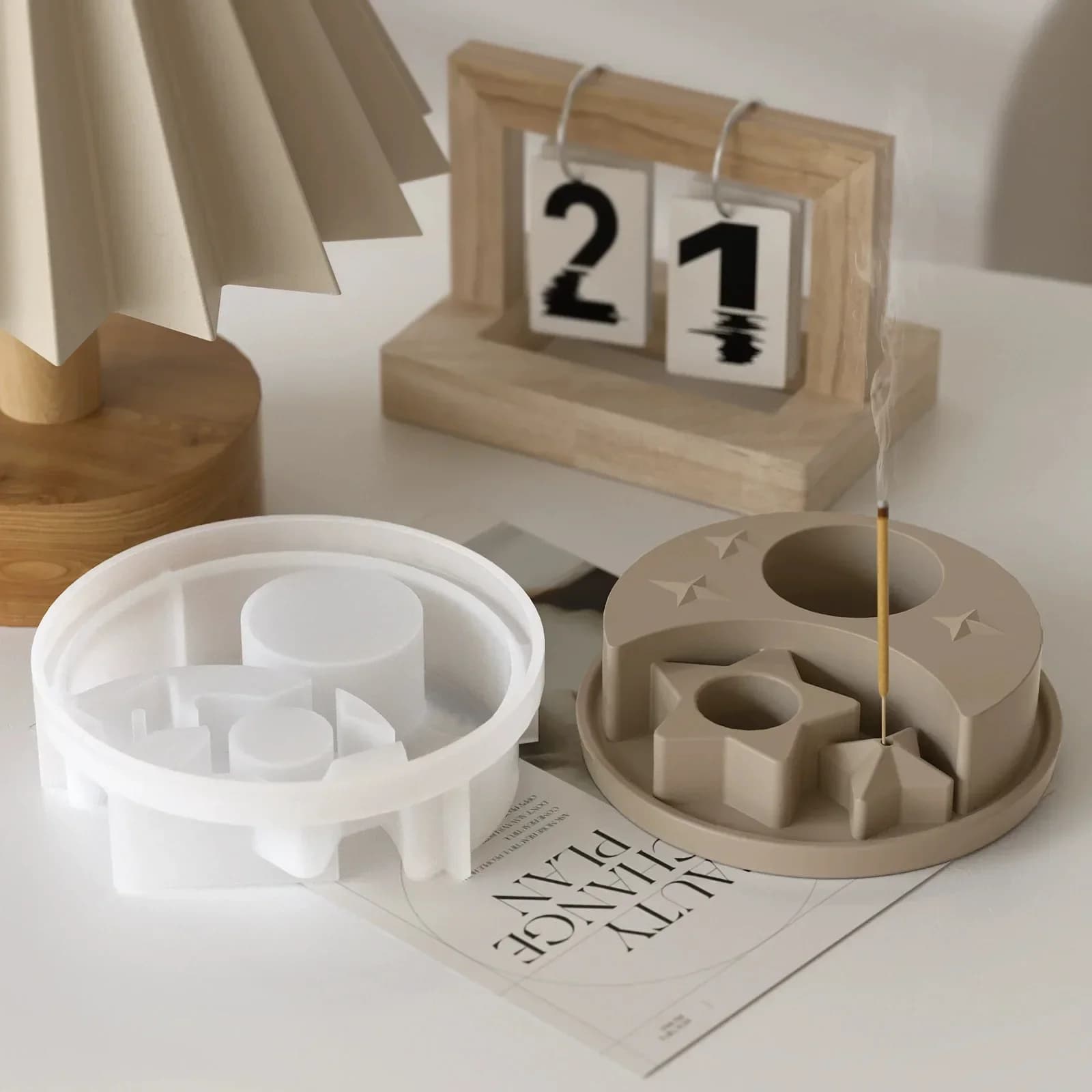 Stampi in Silicone per Portacandele e Portaincenso a Forma di Luna e Stella, Design per Incenso e Resina Epossidica