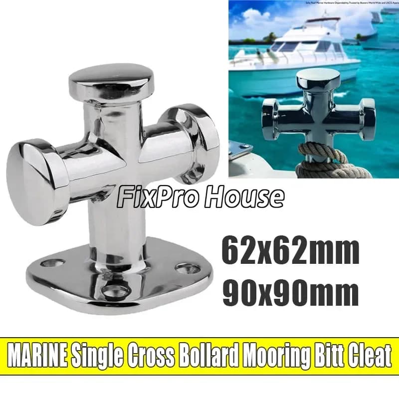 62x62mm 90x90mm Single Cross Bollard Mooring Bitt Bollard Stainless Steel Boat Deck Dock Rope Fasten Cleat for Marine Yacht