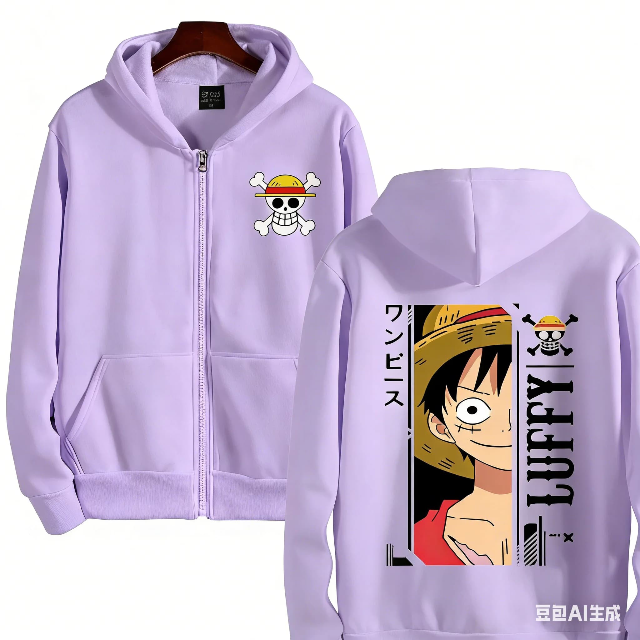 New Kids Anime One Piece Luffy Zip Up Hoodie Jacket 3-12Y Casual Long Sleeve Sweatshirt Autumn