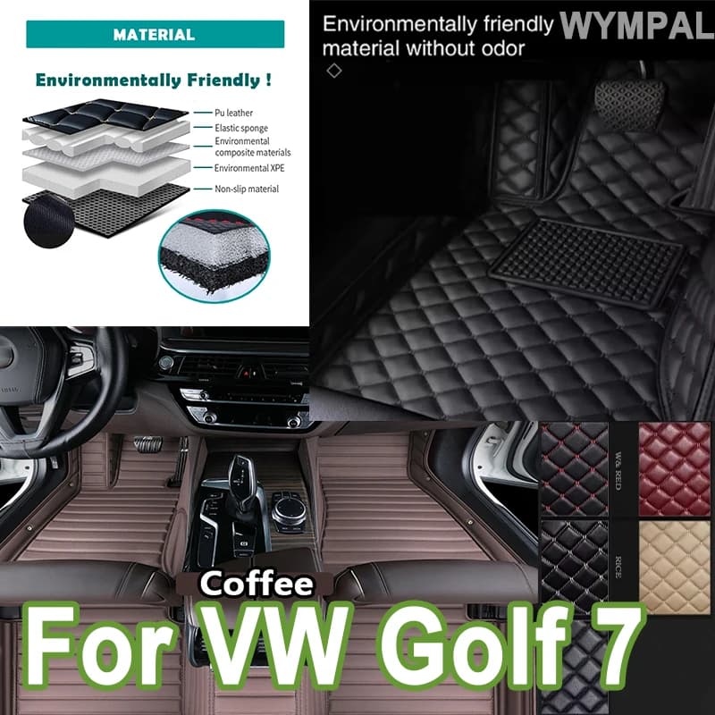 Luxury Leather Car Floor Mats For VW VW Golf 7 7.5 GTE GTD GTI 2012~2020 Carpets Mat Rugs Pad Interior Parts Car Accessories set