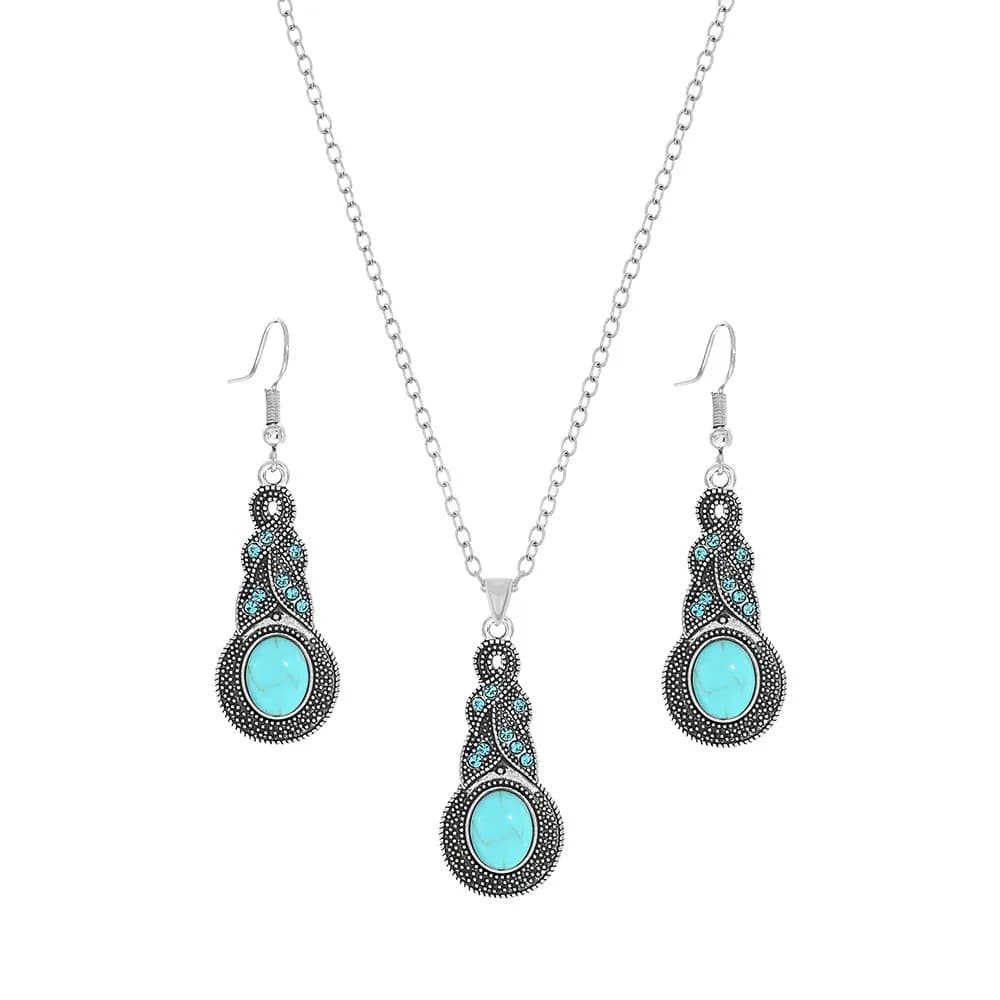 Cross-border Amazon Hot-Selling Ethnic Style Earrings, European and American Turquoise Retro Chinese Style Earrings & Necklace J