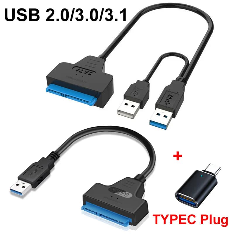 Cavo USB 3.1/3.0/2.0 TYPE-C SATA 3 Adattatore SATA Fino a 6 Gbps Supporto HDD esterno SSD da 2,5 pollici Disco rigido 22 Pin 12V DC