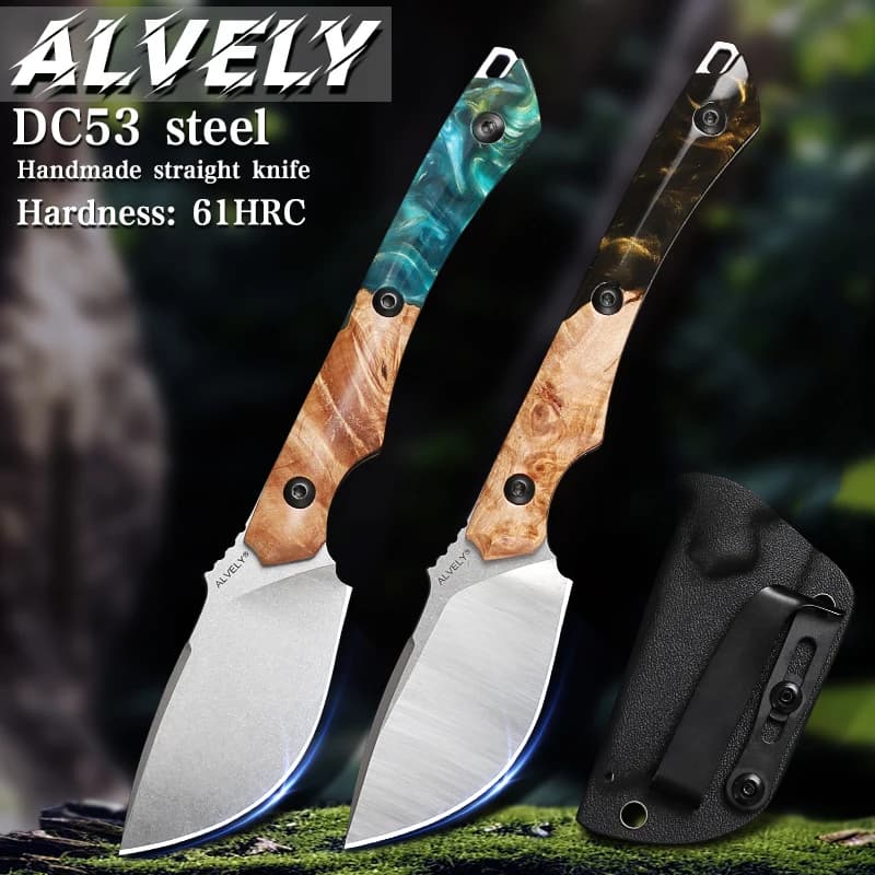 Fixed blade knife in DC53 steel, fixed blade knife for outdoor hunting, suitable for mountaineering, camping survival and hiking