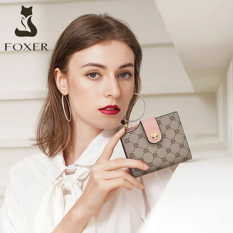 FOXER Portafoglio Corto da Donna, Borsa alla Moda con Monogramma, Nuovo Modello 2026, Porta Carte Femminile, Pochette da Donna, Mini Portamonete, Idea Regalo