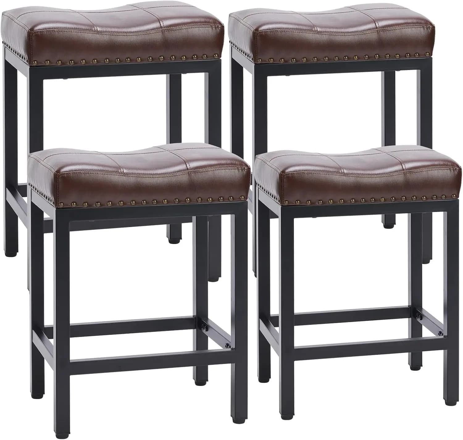 Set di 4 Sgabelli da Bar, Altezza 24 Pollici, Sedie da Bar Imbottite in Pelle PU con Poggiapiedi, Sgabelli da Bar Moderni