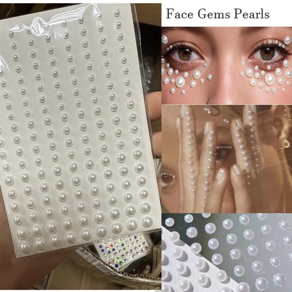 162 pieces jewelry stickers with white pearls self-adhesive pearl crystal decals decals decoration diy glitter face jewelry slider
