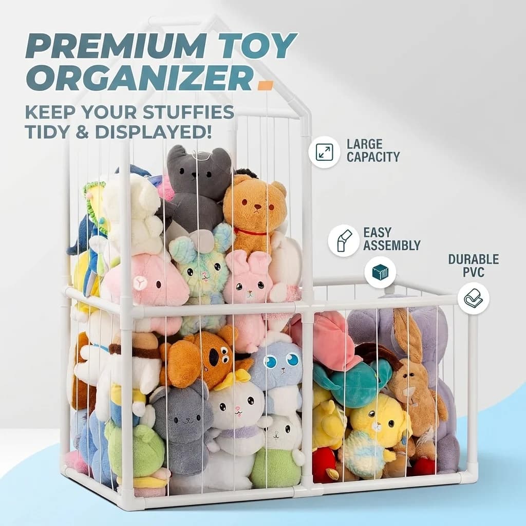 Large Exhibitive Shelves for Theme Toys Zoo for the Children's Room, Cow Organizer for Plush Toys with Elastic Cords, PVC Durable Toys Door