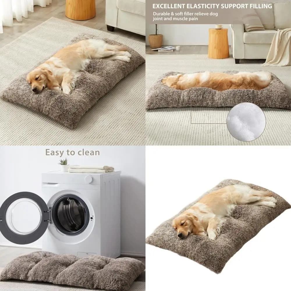 Materasso di lusso per cani in peluche: soffice e accogliente per cani di taglia grande, kaki, con base lavabile e antiscivolo