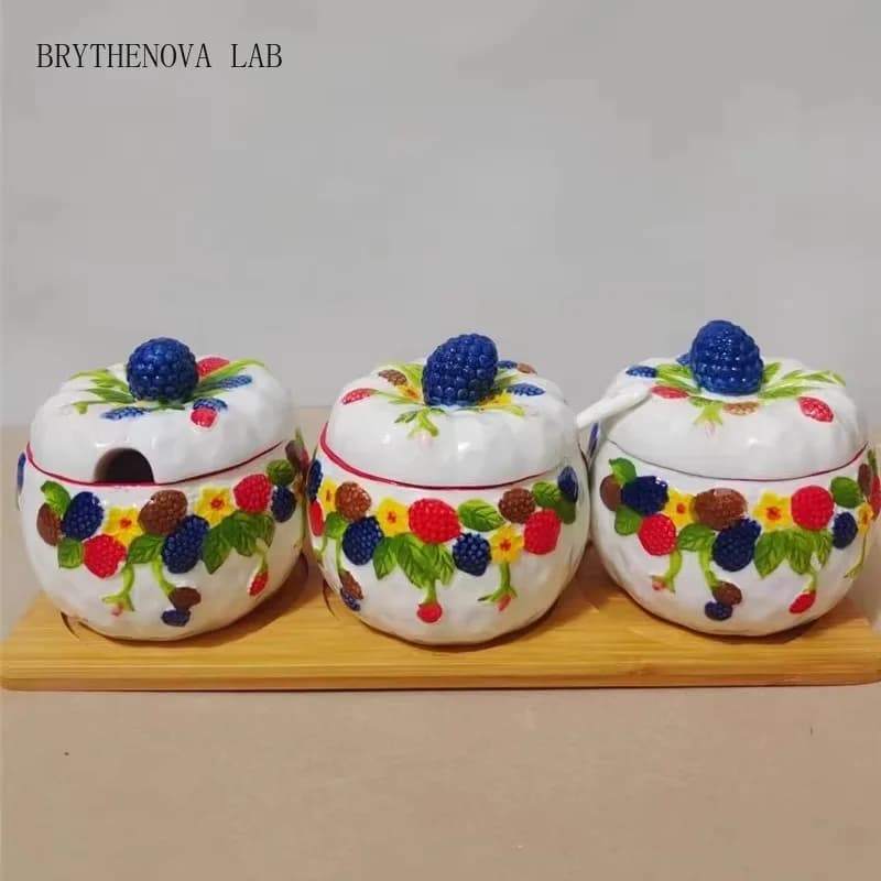 Ceramic Seasoning Jars Raspberry Relief Pepper Holder Sets Kitchen Tools Spice Spice Organizer Jars Seasoning Box Kitchen Set