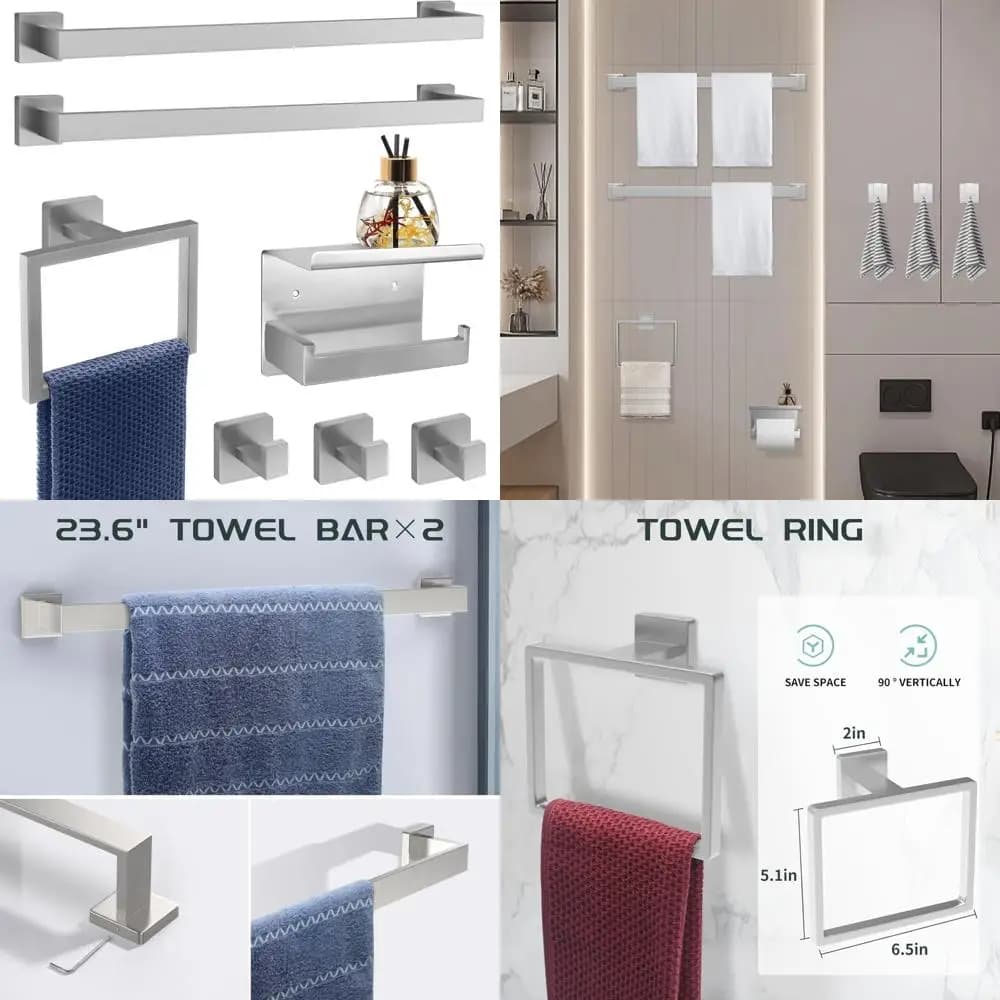 Set di accessori per il bagno da 7 pezzi in acciaio inossidabile con portasciugamani e portasciugamani in nichel spazzolato, portasciugamani da 23 pollici per l'arredamento moderno del bagno