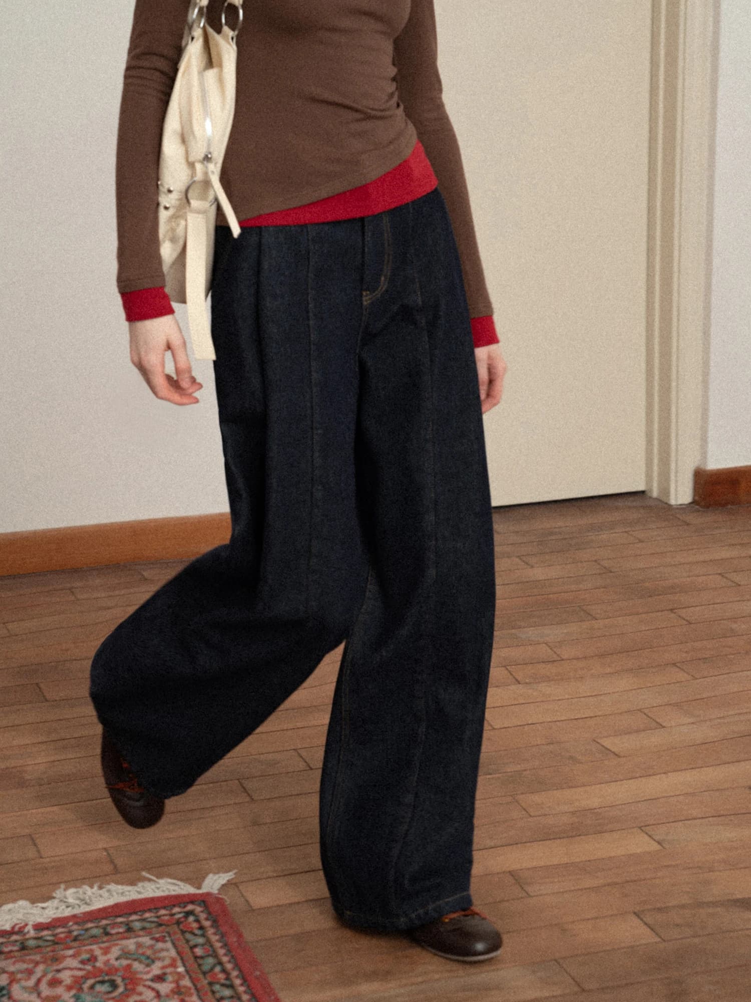 High Waist Wide Leg Fleece Lined Casual Jeans Women's Loose Fit Straight Leg Pants Warm Autumn Winter Eggka Design