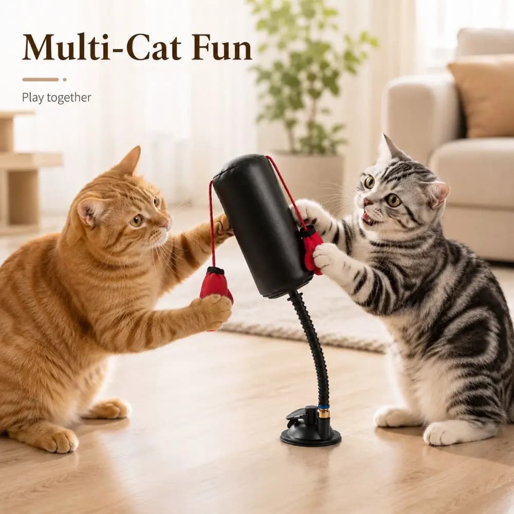 Suction Cup Base Cat Boxing Toy Spring Loaded Scratch Resistant Cat Punching Bag Self-standing Bite Resistant Pet Scratching Toy