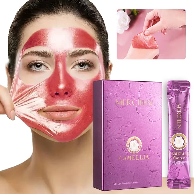 MERCILEN Camellia Soft Mask 6g*10 packs, contains collagen, hyaluronic acid, niacinamide, and plant squalane to moisturize and brighten the skin, making it look younger. Suitable for all skin types, a must-have for travel