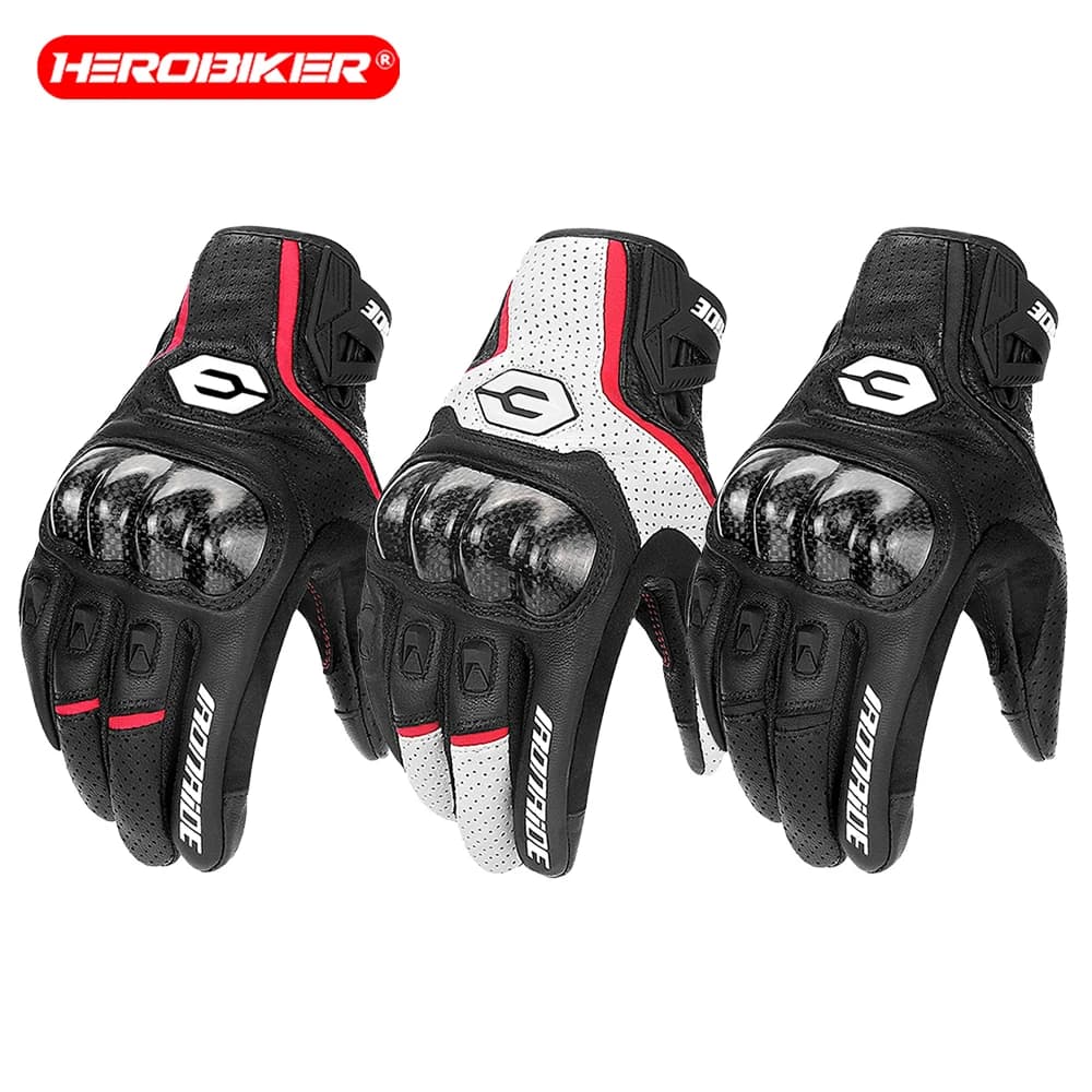 Men Carbon Fiber Motorcycle Gloves Cowhide Leather Motorbike Motocross Gloves Anti-slip Protective Gear Motorcycle Equipment