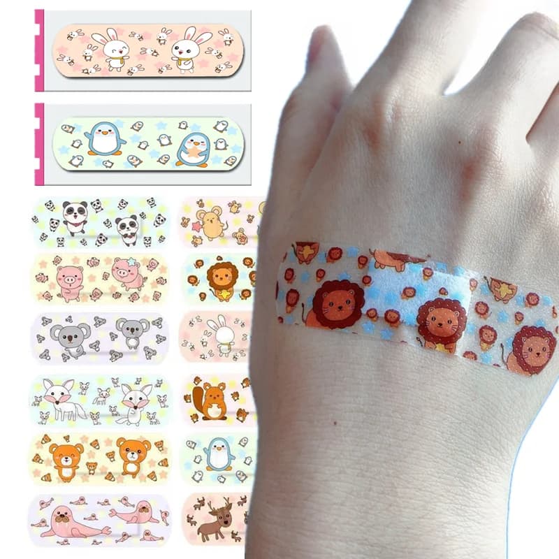 100 pz/120 pz Cartoon Kawaii Cerotto Stampe Animali Per Bambini Ferita Strisce di Gesso Traspirante Toppe E Stemmi Per La Pelle Bende Adesive