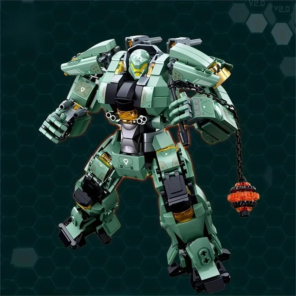 Robot Guerriero Verde con Martello a Catena, Gioco di Costruzioni per Ragazzi e Ragazze, Puzzle Educativo Creativo, Set Regalo da 542 Pezzi