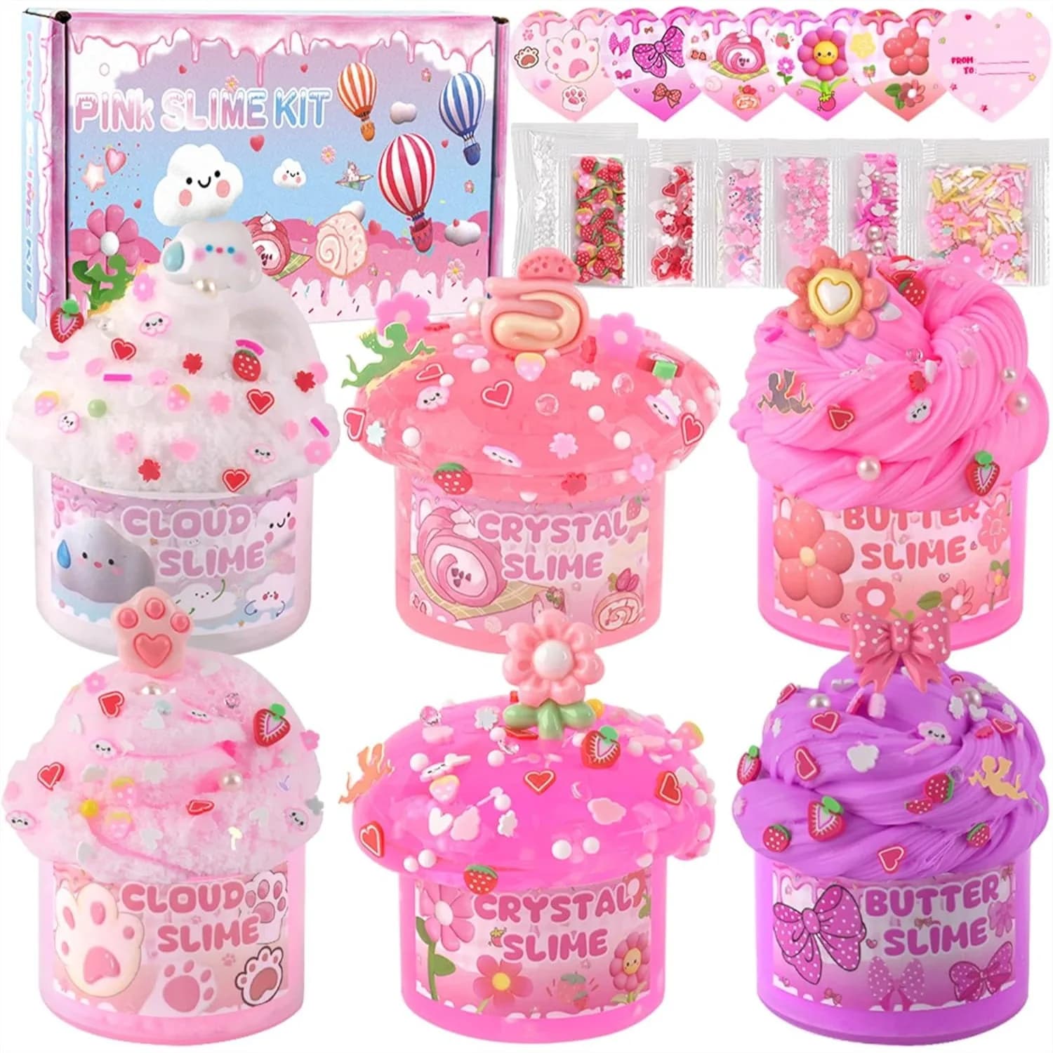 Kit di 6 slime per bambini dagli 8 ai 12 anni, slime rosa a forma di nuvola, giocattoli per ragazze e ragazzi, ideali come regalini per feste di compleanno.