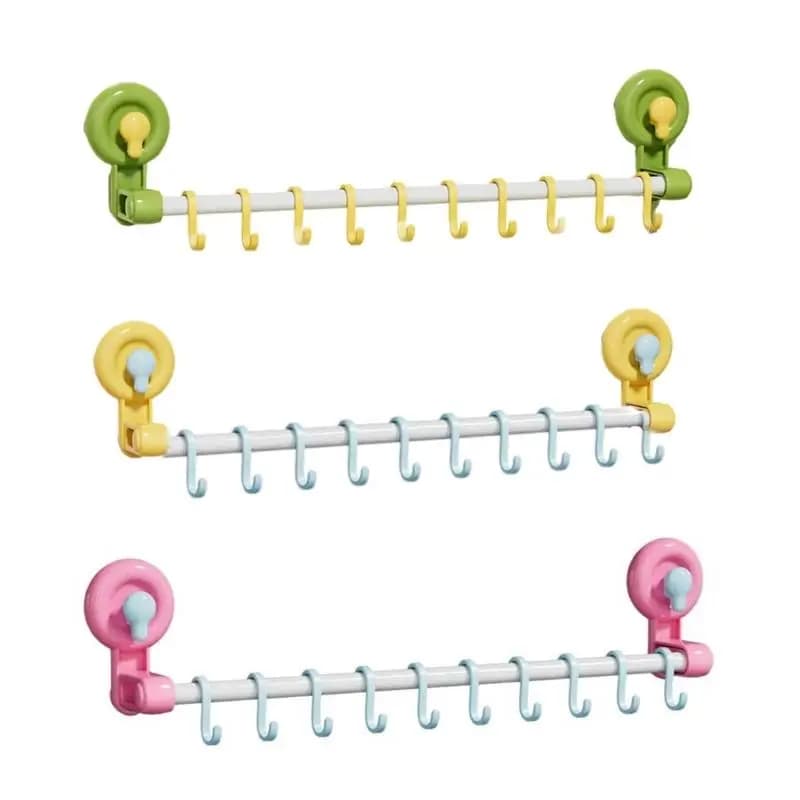 E8BD Sturdy PP Suction Cup Mounted Sliding Hook In Stylish Vibranting Color Accessory for Space Efficient Organization