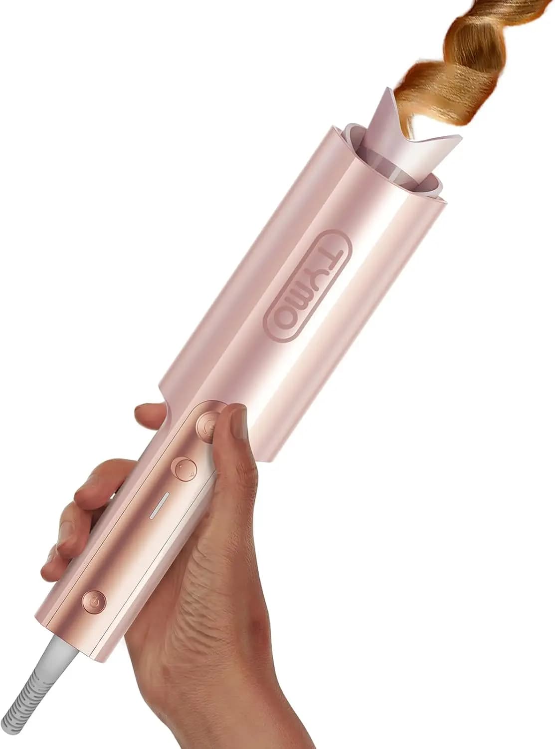 Automatic rotating hair curling iron for long hair, ceramic cylinder, anti-coating, double voltage, 1.25 inches
