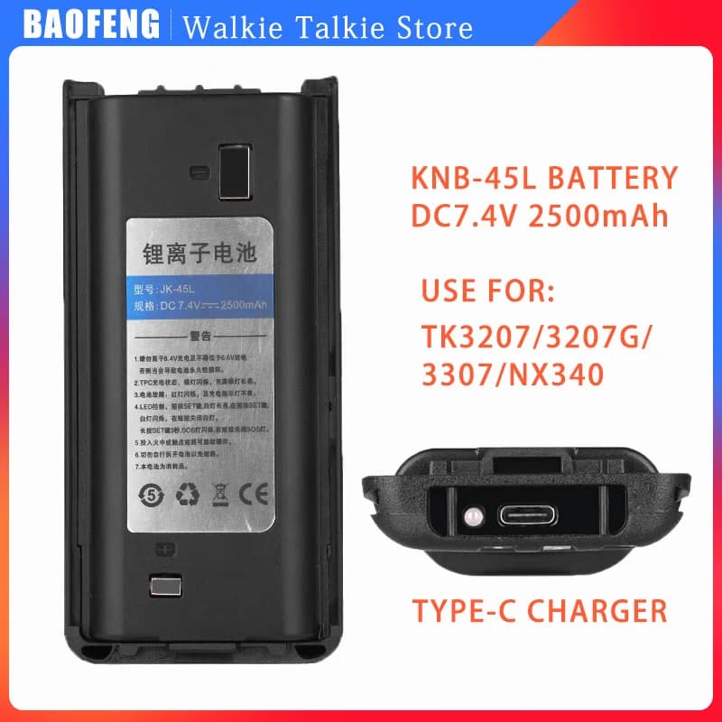 KNB-45L batteria 2500mAh li-ion TYPE-C batterie Kenwood TK-3312 TK-2200 TK-2207 TK-2312 TK-3200 TK-2202L TK3207/3207G/3307 Radio