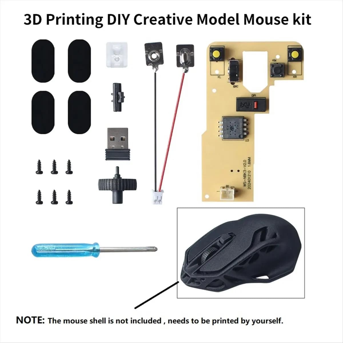 A72Z For 3D Printing Wireless Mouse DIY Model 3D Printer Parts Computer Parts