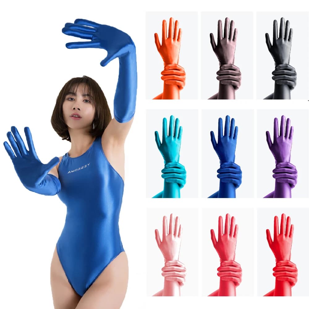 Amoresy Alecto Series Glossy Sunscreen Colorful Ball Ice Smooth Silk Shiny Five Finger Long Sleeved Gloves