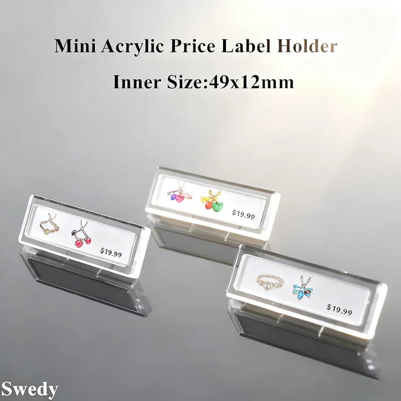 49x12mm Schienale inclinato Acrilico Nome del prezzo Etichetta per carta Etichette Supporto per cartello in acrilico da tavolo Telaio porta etichette per piccoli prezzi