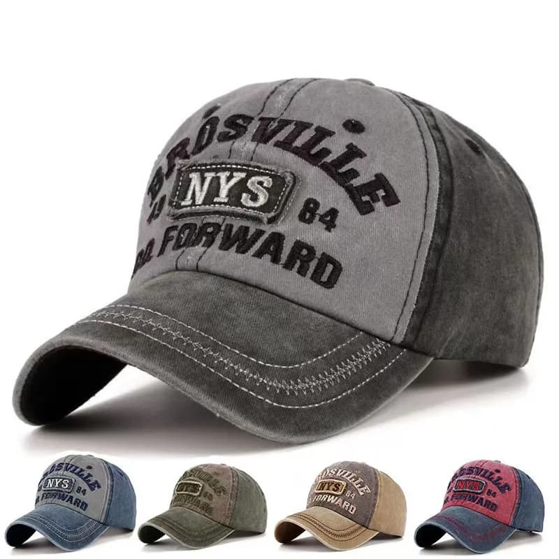 Men's Baseball Hat Four Seasons, Casual, Cotton Lavated Effect Aged, with Embroidered Letters, Visiera Curva, Solar Protection