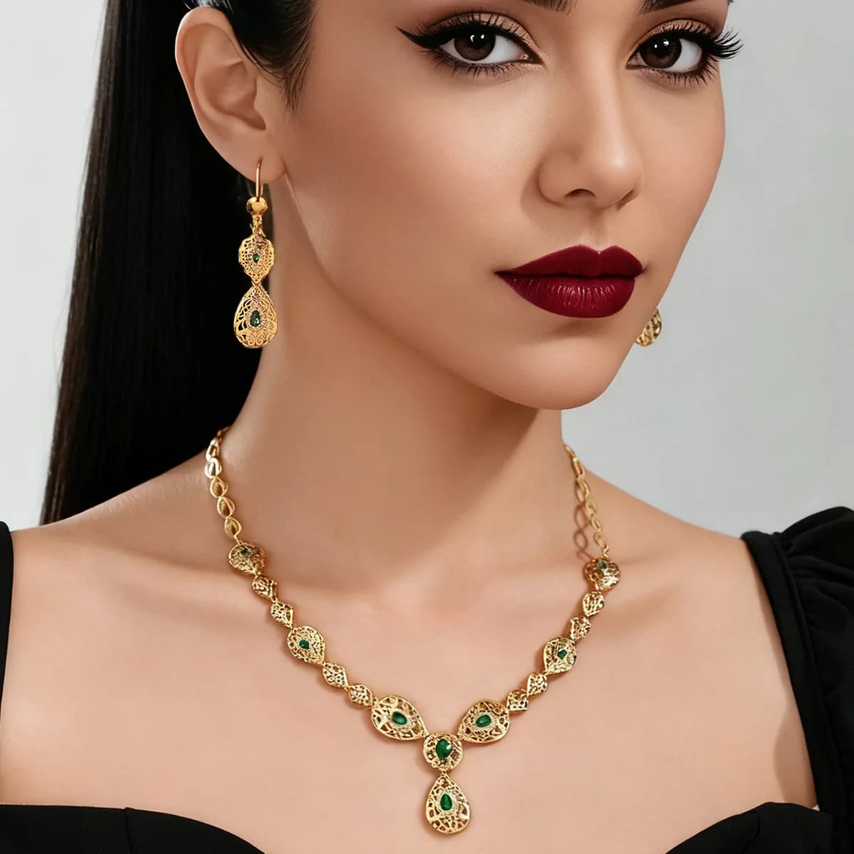 9999 Gold Drip Set - Middle East Dubai Bride's Jewelry Set - Chain with Hollowed-Out Earrings - Necklace Accessories