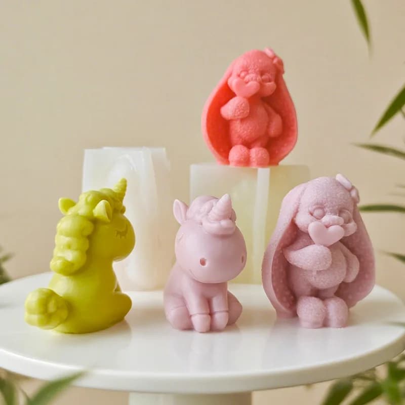 Love Bunny Cartoon Unicorn Dragon Silicone Mold Aroma Candle Plaster Resin Ornaments Mould Soap Candle Making Supplies
