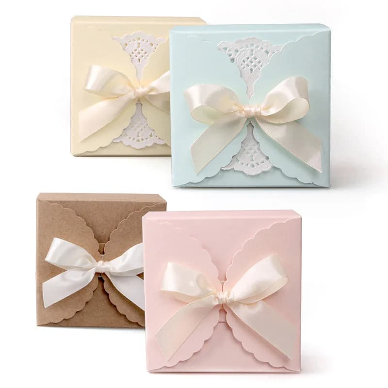 10/20Pcs Wave Solid Kraft Paper Candy Box Wedding Favor Gift Box DIY Folding Packaging Bag Baby Shower Birthday Party Decoration
