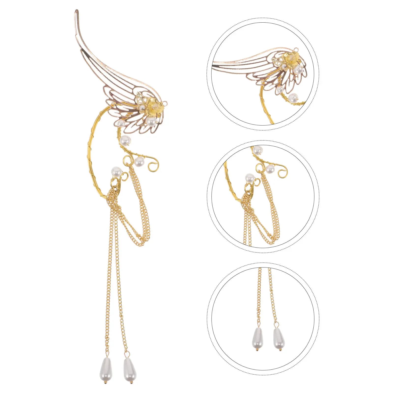 1 Pair Tassel Elven Ear Cuffs Lightweight Clip Earrings Fairy Ear Wraps Wedding Party Cosplay Costume Jewelry