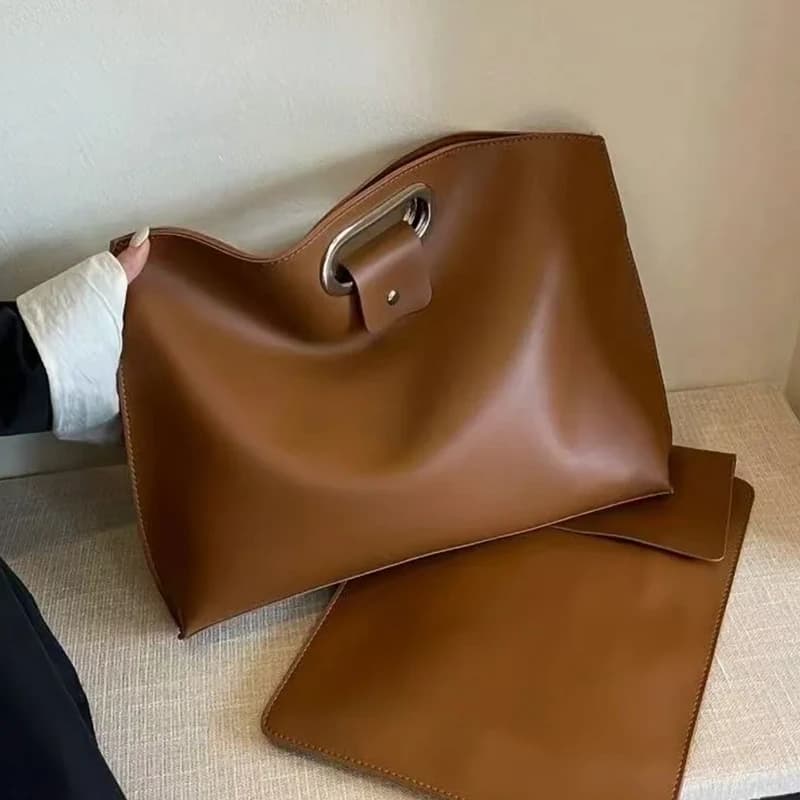 Casual Women's Handbag Simple Commuter Handbag Tablet Computer Solid Color Temperament PU Leather Mother Bag