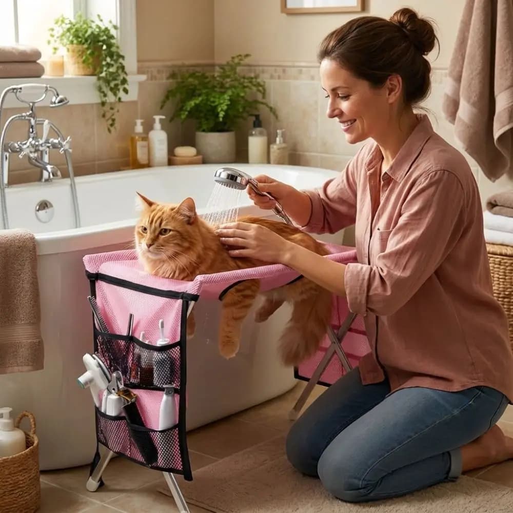 Folding Pet Grooming Hammock Anti-Scratch Quick Drying Pet Washing Station Sturdy with Support Frame Dog Grooming Table