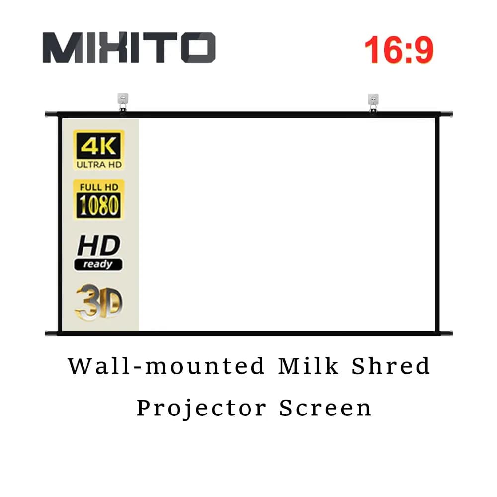 MIXITO Schermo per proiettore da parete Latte tagliuzzato 60-120 pollici Bianco Senza rughe 160 ° Schermo ad angolo di visione Home Theater per interni