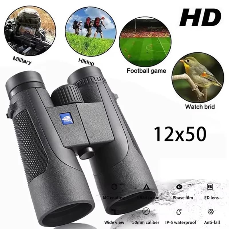 Binocolo HD 12X50, per Escursionismo Viaggi Campeggio Divertimento Prisma BAK4 Riempito di Azoto Binocolo Professionale Impermeabile